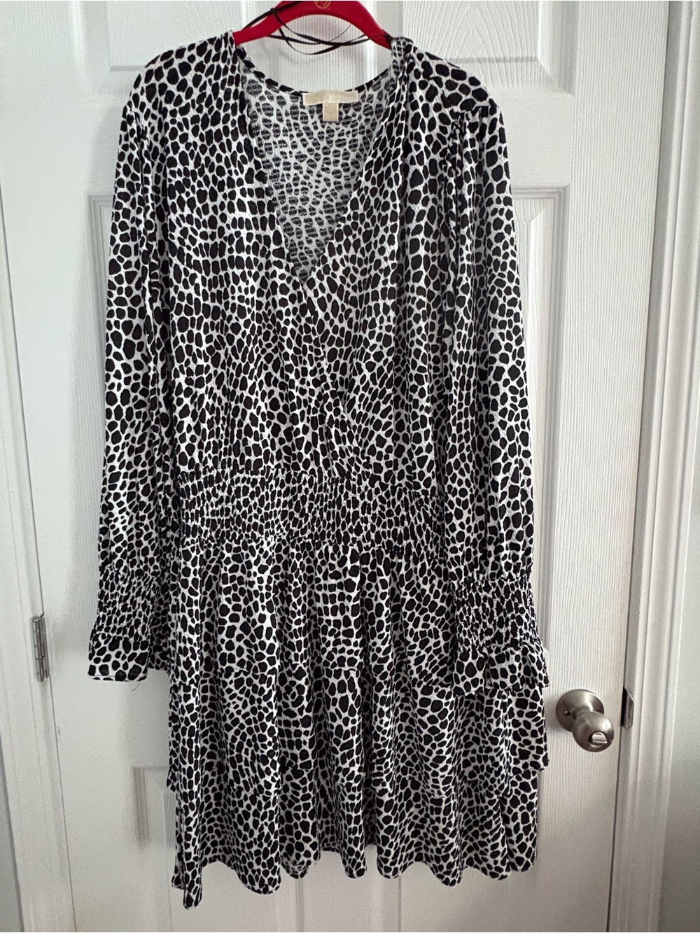 Michael Kors Black and White Long Sleeve Printed Tiered Dress